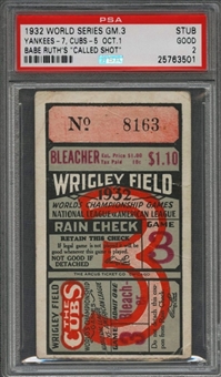1932 World Series Game 3 Yankees vs. Cubs Ticket Stub – Babe Ruths "Called Shot" (PSA/DNA Good- 2)